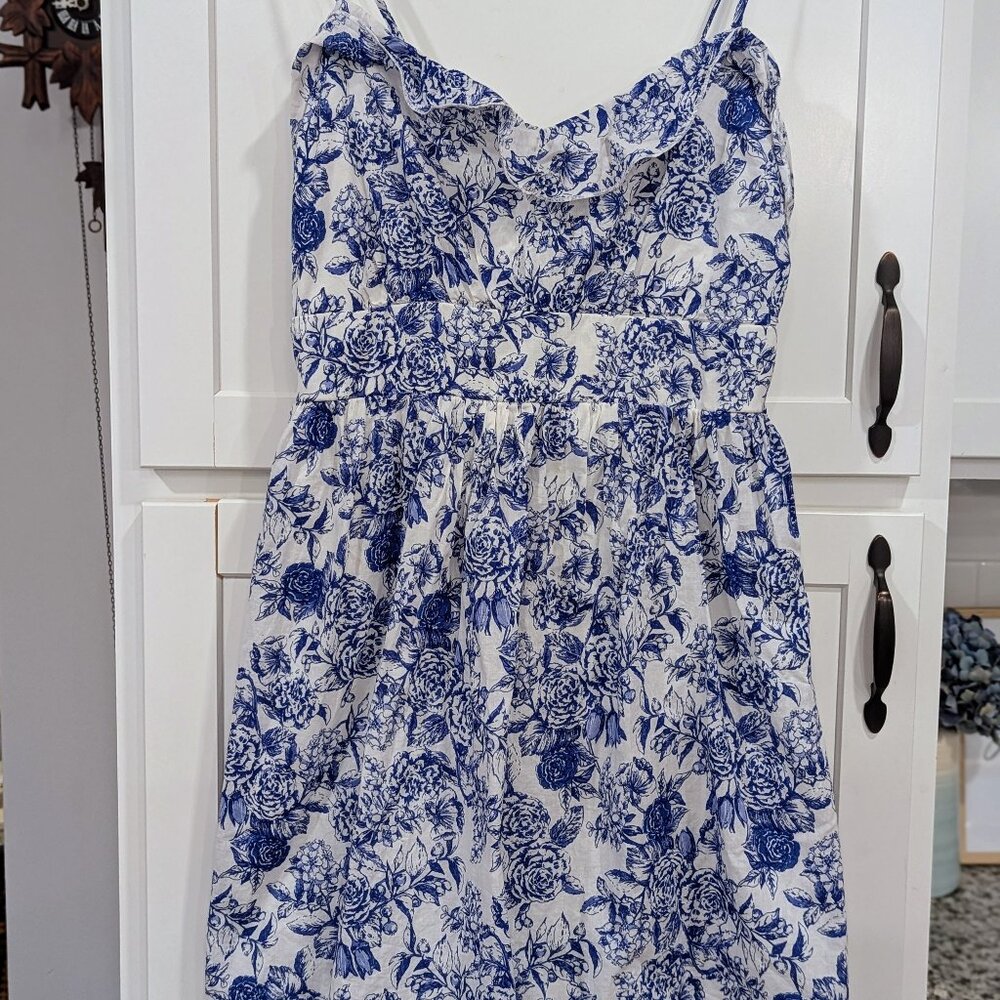 City Triangles Blue Paisley Cotton Sundress Spaghetti Straps, Open Back, Size 11